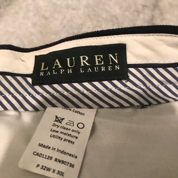 Lauren Ralph Lauren Corduroy Pants Mens 32x30 Navy Blue Cuffed Hem Pleated Front - Picture 6 of 10